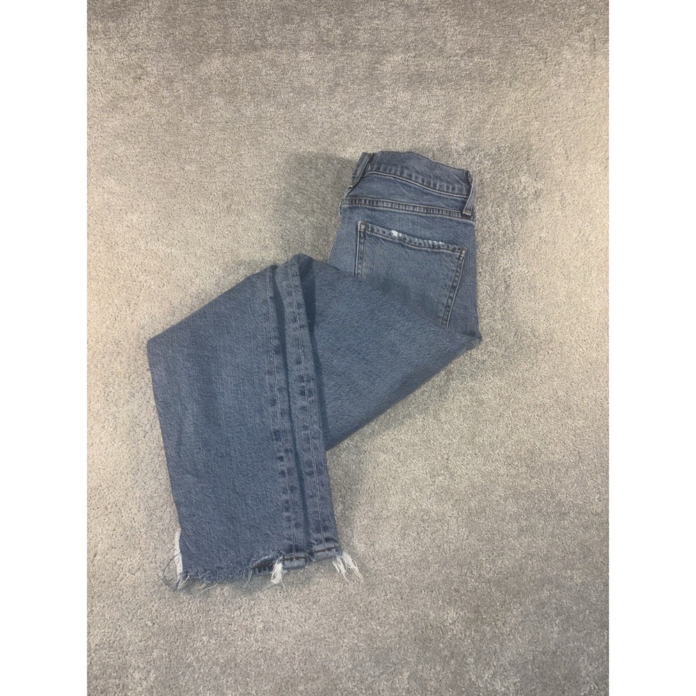 AGOLDE Nico High Rise Denim Blue Jeans Size 26 Raw Hem Button Fly Distressed